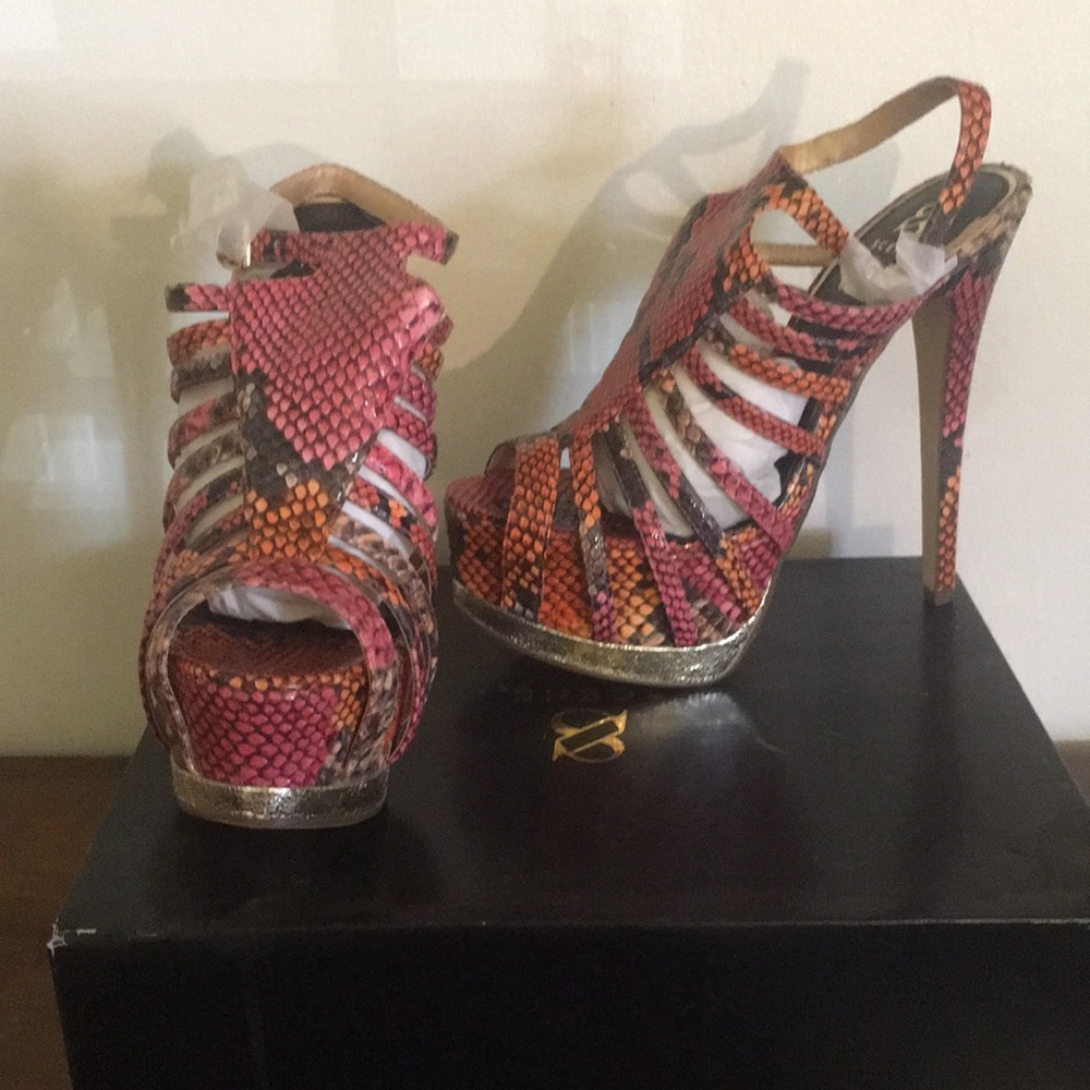 Exotic Strappy Heels in Red and Orange